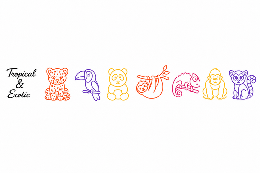 Tropical and Exotic Animal Wall Decor Set featuring 7 handcrafted minimalist animal decorations