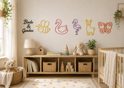 Birds and Garden Wall Decor Set displayed in a peaceful Scandinavian nursery