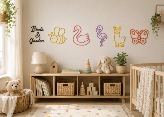 Birds and Garden Wall Decor Set displayed in a peaceful Scandinavian nursery