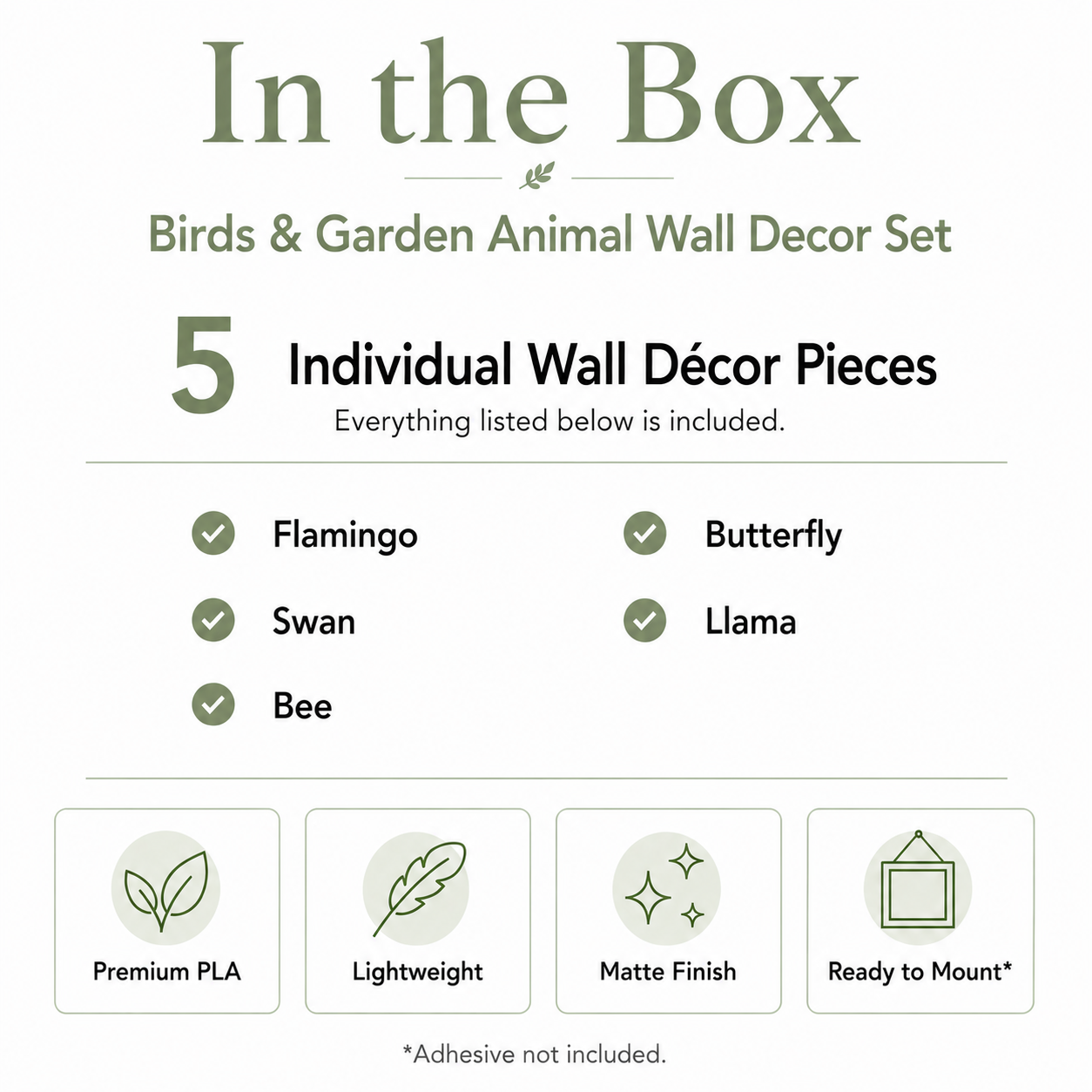 Birds and Garden Wall Decor Set with handcrafted wall décor pieces, installation guide and packaging