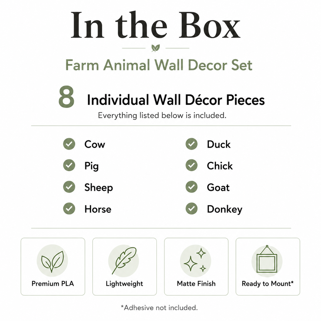 Farm Animal Wall Decor Set with handcrafted wall décor pieces, installation guide and packaging
