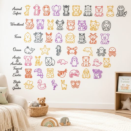 Complete Animal Wall Decor Set displayed in a beautifully decorated Scandinavian nursery