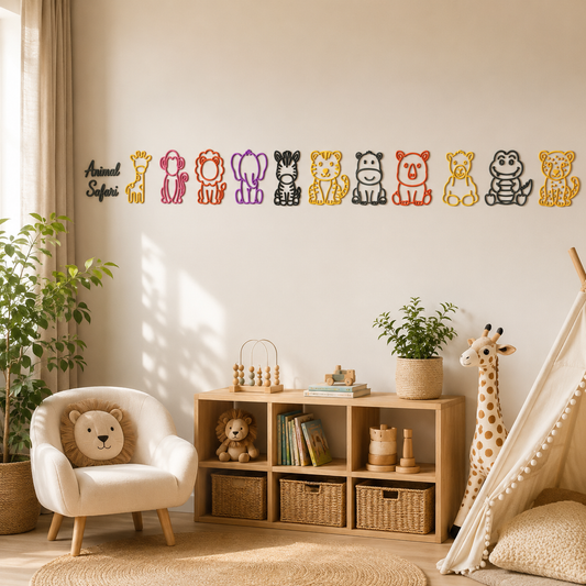 Safari Animal Wall Decor Set for Nursery – Minimalist 3D Wall Decorations for Kids Room