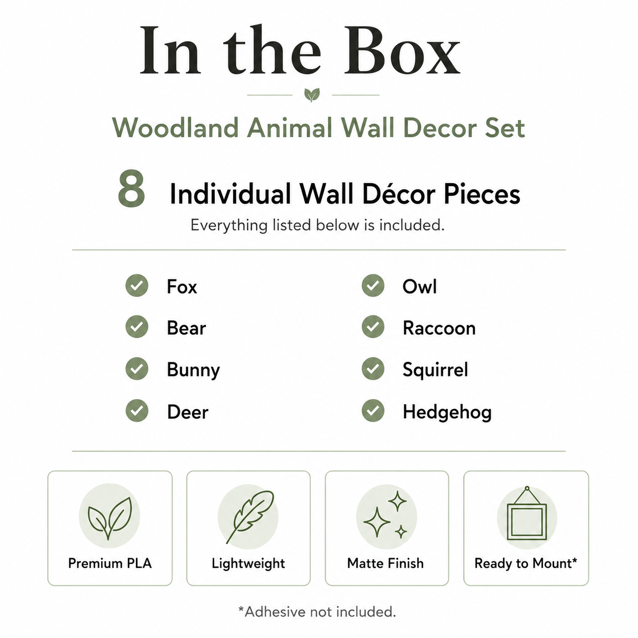 Woodland Animal Wall Decor Set featuring 8 handcrafted minimalist forest animal decorations